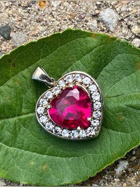 Ruby & White Topaz Gilt Sterling Silver Heart Pendant